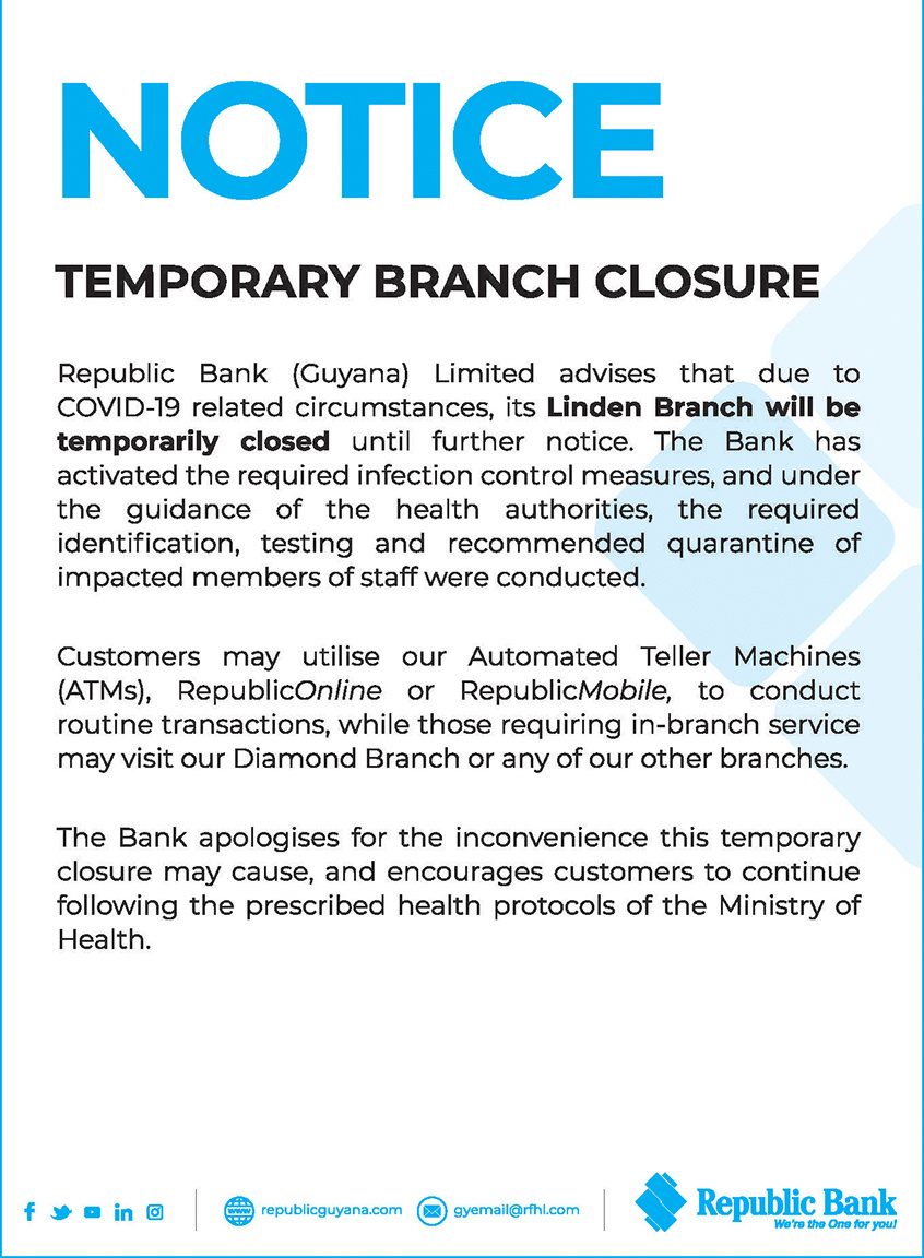 Temporary Branch Closure Linden Branch Republic Bank